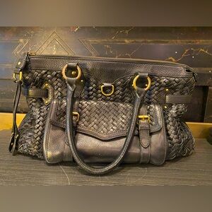 COLE HAAN Large Leather Weave Black Tote Purse — One Bottom Corner Scuffed